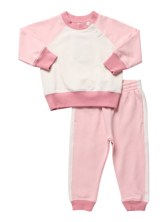 Pink Color Block Baby Puzzle Jogger Set