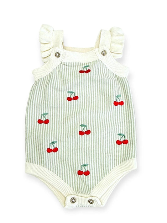 Ruffle Romper - Embroidered Cherry Stripe