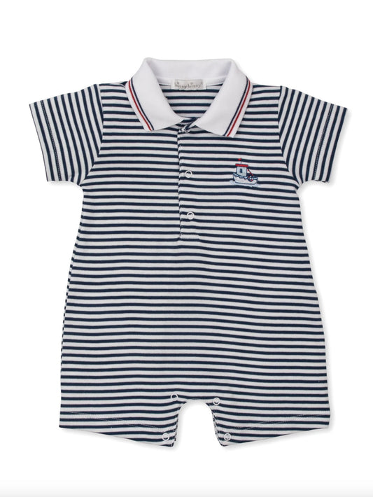 Stripe Polo Playsuit - Navy