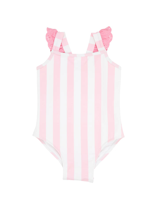 Caicos Cabana Stripe/Hamptons Hot Pink Long Bay Bathing Suit