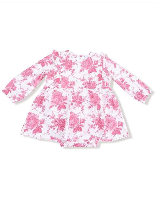 Vintage Pink Roses Ruffle Bodysuit Dress