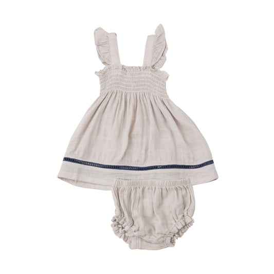 Oatmeal Ruffle Strap Smocked Top and Bloomer