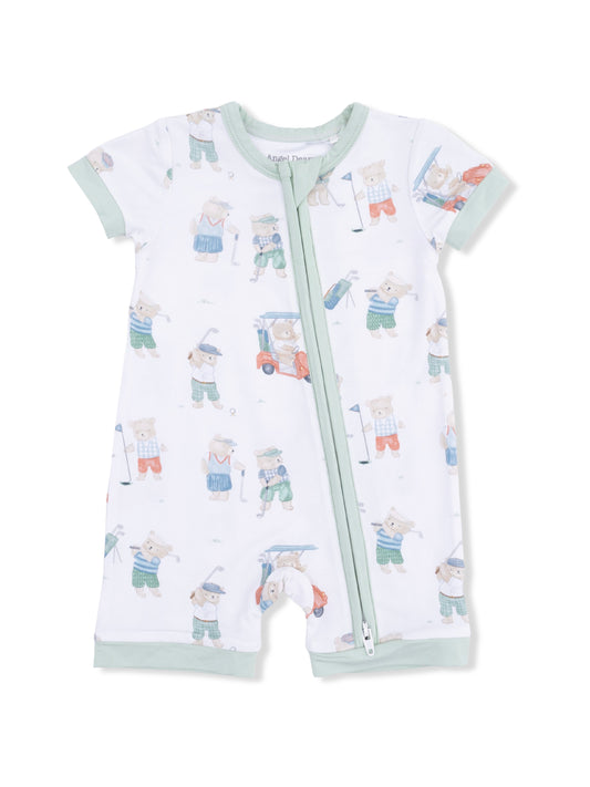 Golfing Teddy Bears Shortie 2 Way Zipper Romper
