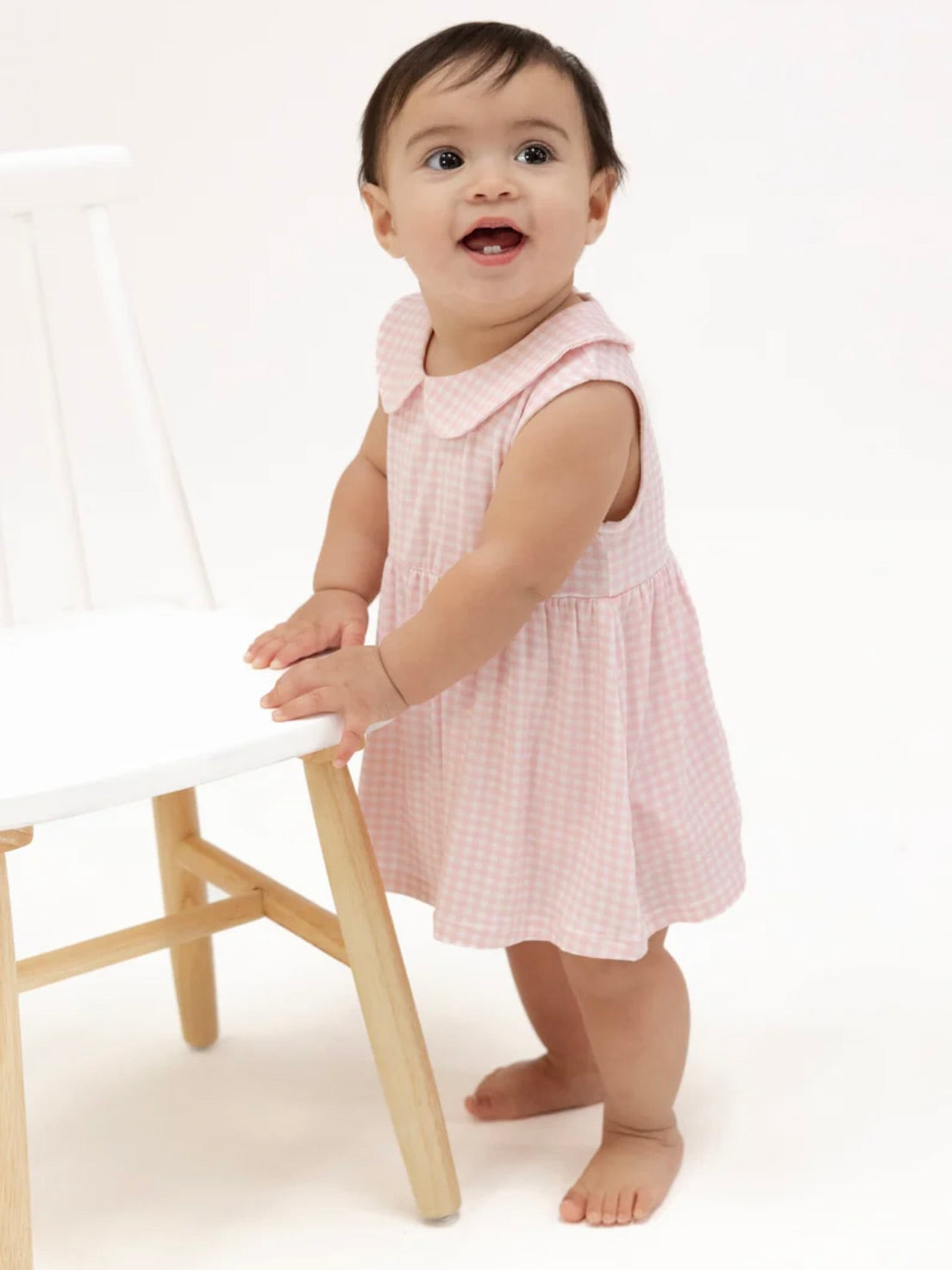 Pink Mini Gingham Peter Pan Collar Bubble w/ Skirt