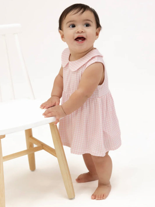 Pink Mini Gingham Peter Pan Collar Bubble w/ Skirt