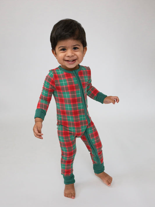 Holiday Plaid Zipper Romper