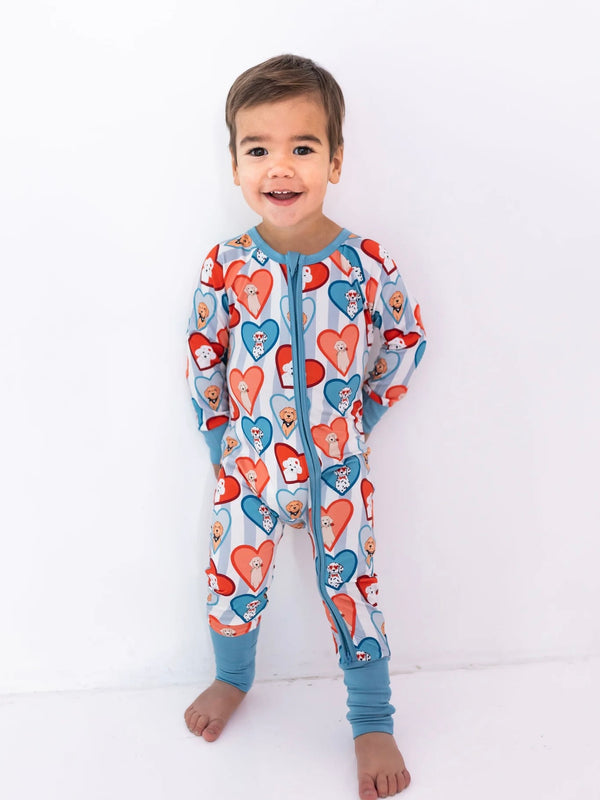 Blue Fur-Ever Valentine Zipper Romper