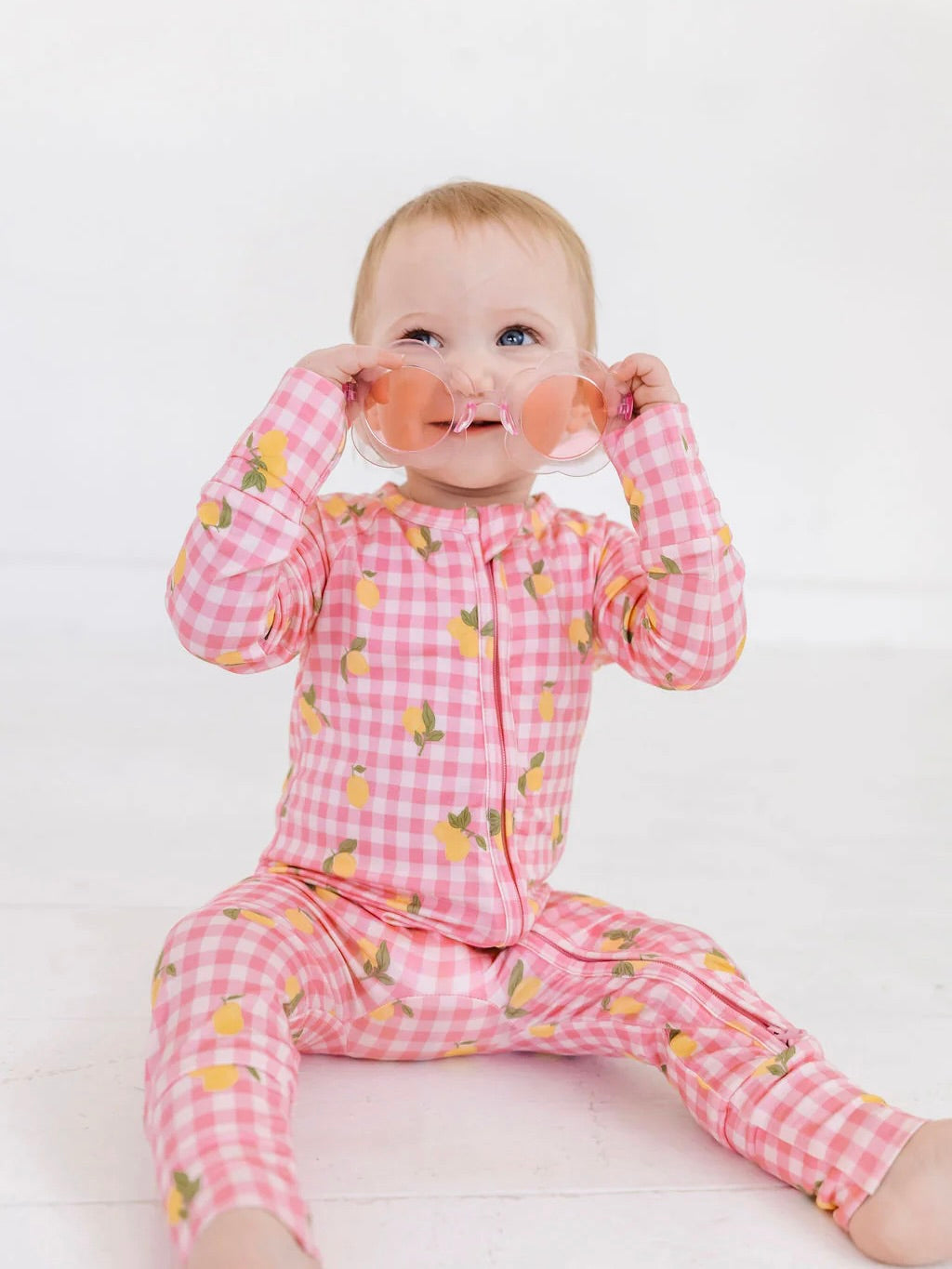 Lemon Gingham Zipper Romper