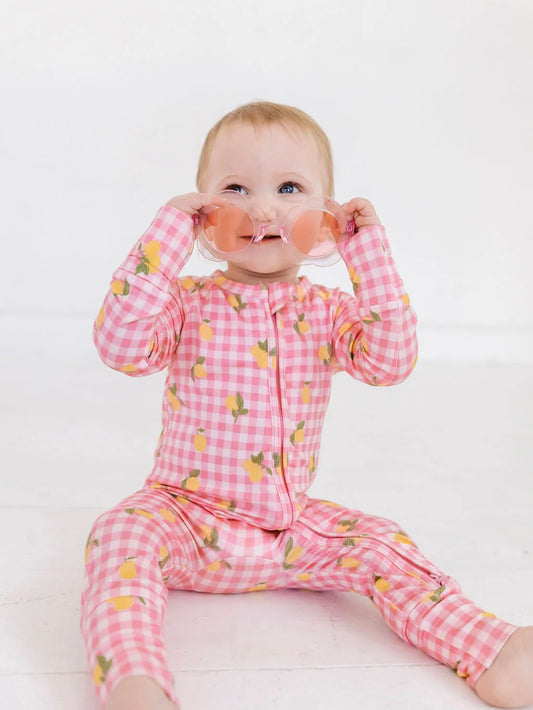 Lemon Gingham Zipper Romper