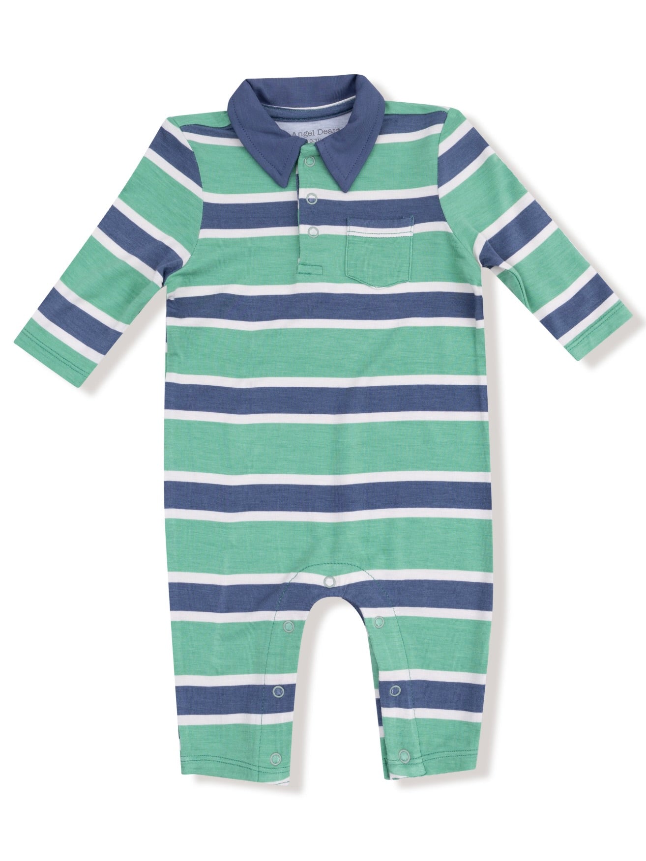Navy + Green Rugby Stripe Polo Romper