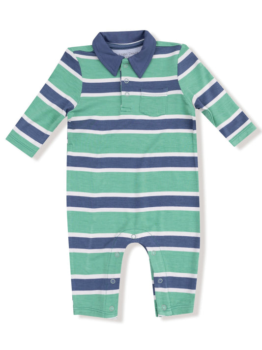 Navy + Green Rugby Stripe Polo Romper