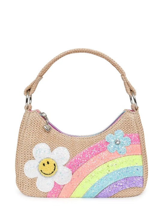 Rainbow Daisy Straw Mini Crescent Bag