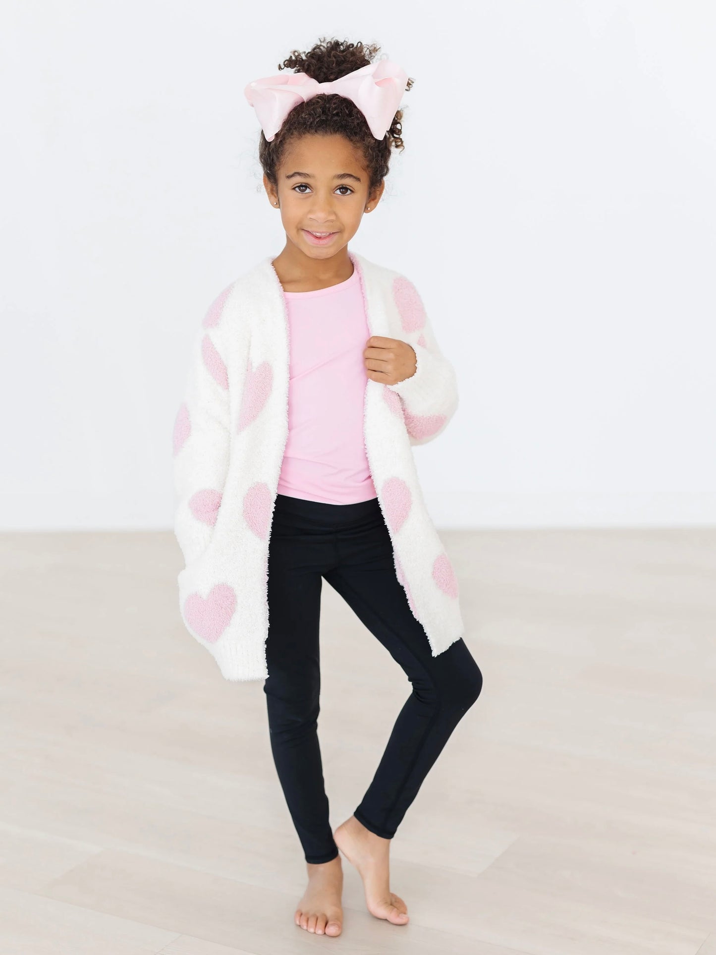 Kids Cozy Cardigan - White/Pink Hearts