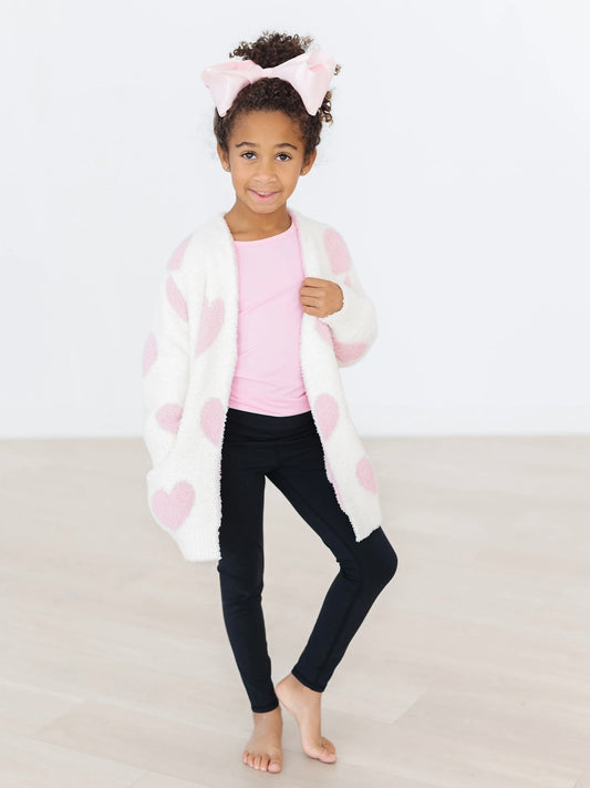 Kids Cozy Cardigan - White/Pink Hearts