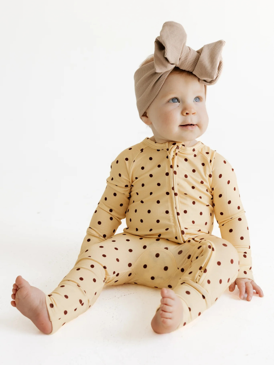 Yellow and Brown Polka Dot Zipper Romper