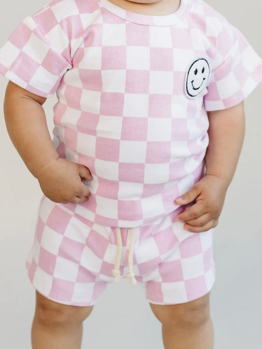 Checkered Short Set - Pink