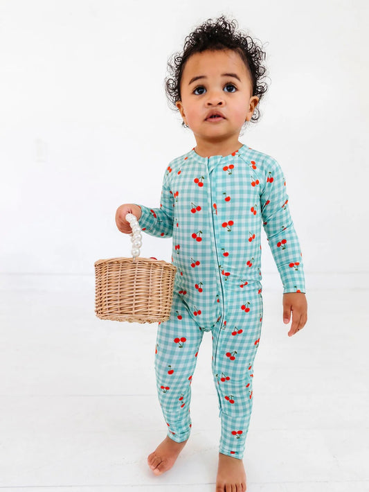 Cherry Gingham Zipper Romper