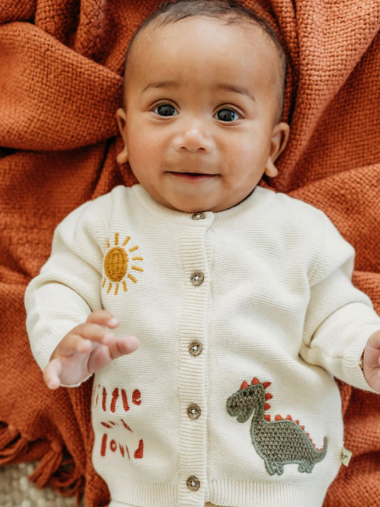Little & Loved Dino Baby Cardigan - Natural