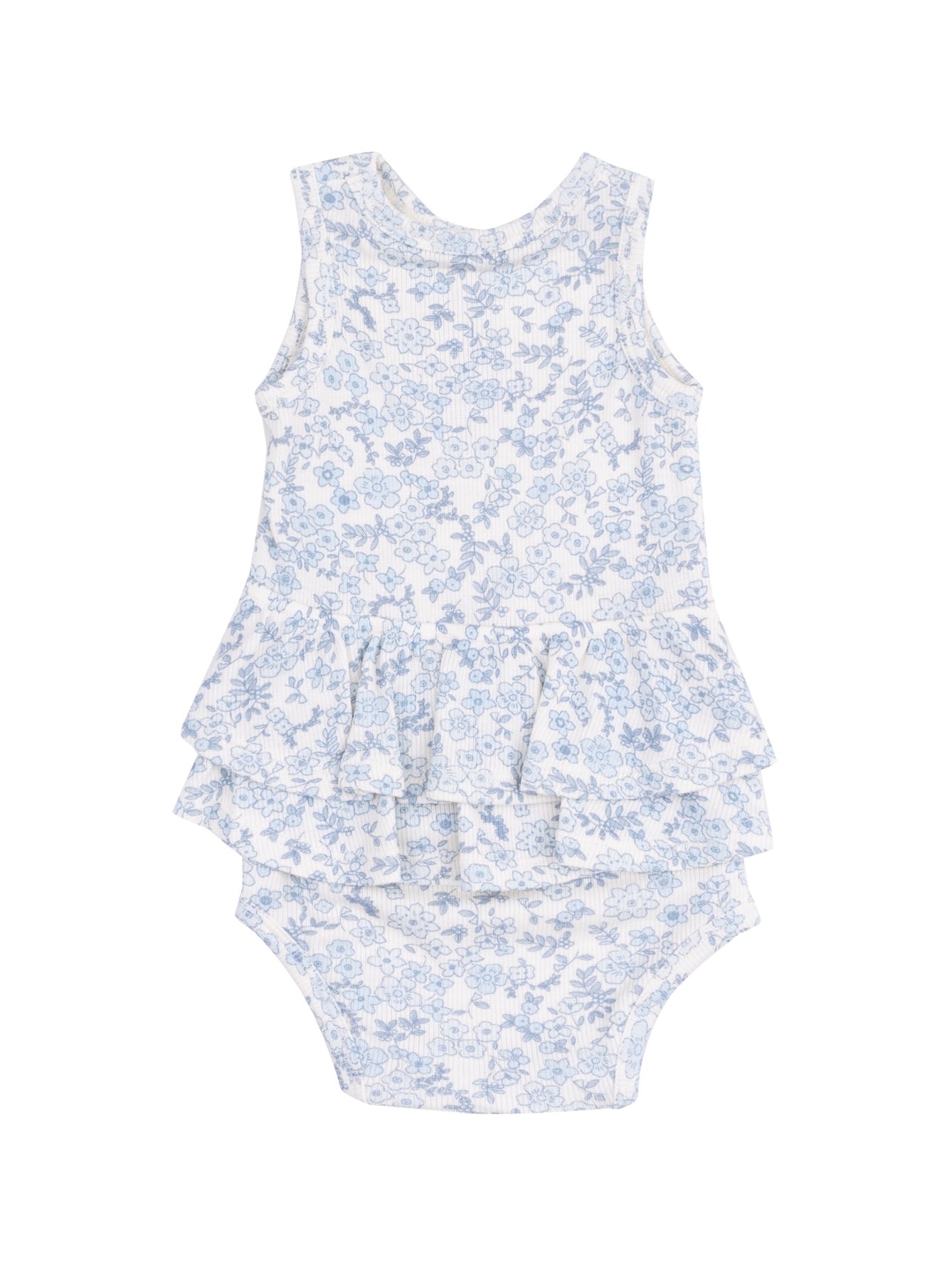 Blue Calico Floral Ruffle Tank Bubble