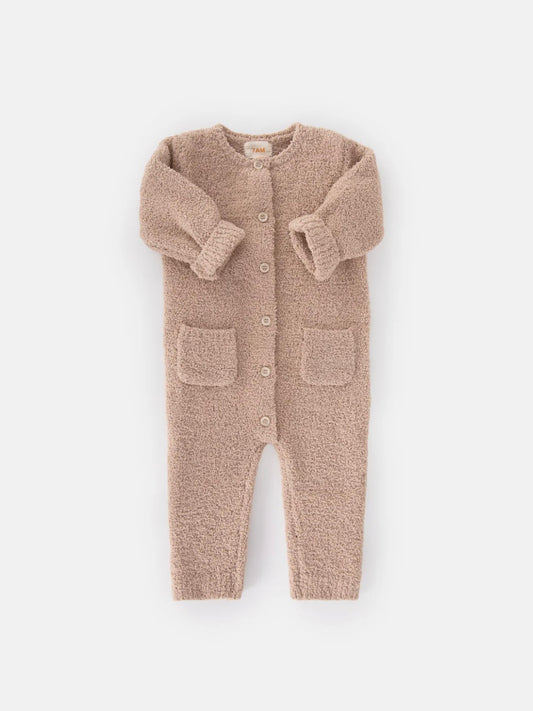 Long Sleeve Fuzzy Jumpsuit - Pecan