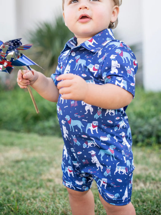 Yankee Doodle Dogs Polo Short Sleeve Romper