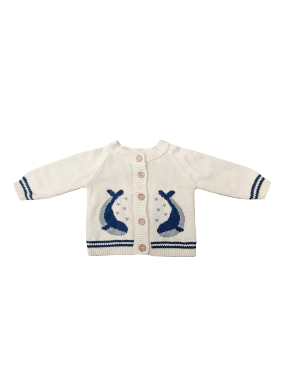 Cotton Cardigan - Nautical Whales