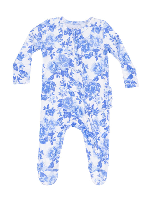 Roses In Blue Ruffle Footie
