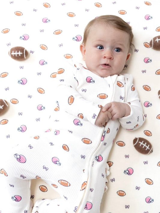 Footballs + Bows Ruffle Footie