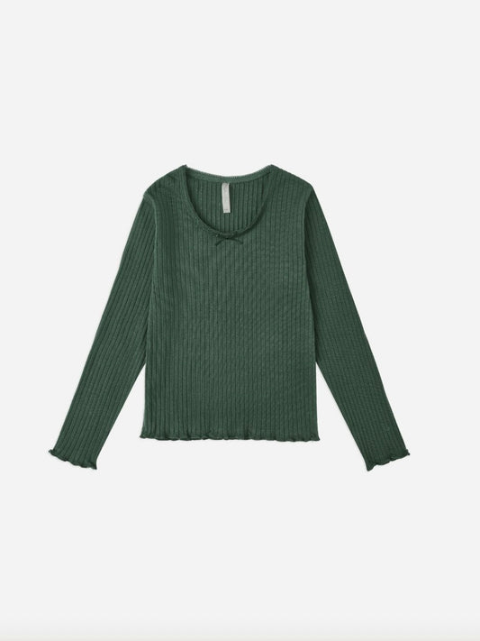 Green Ribbed Long Sleeve Top