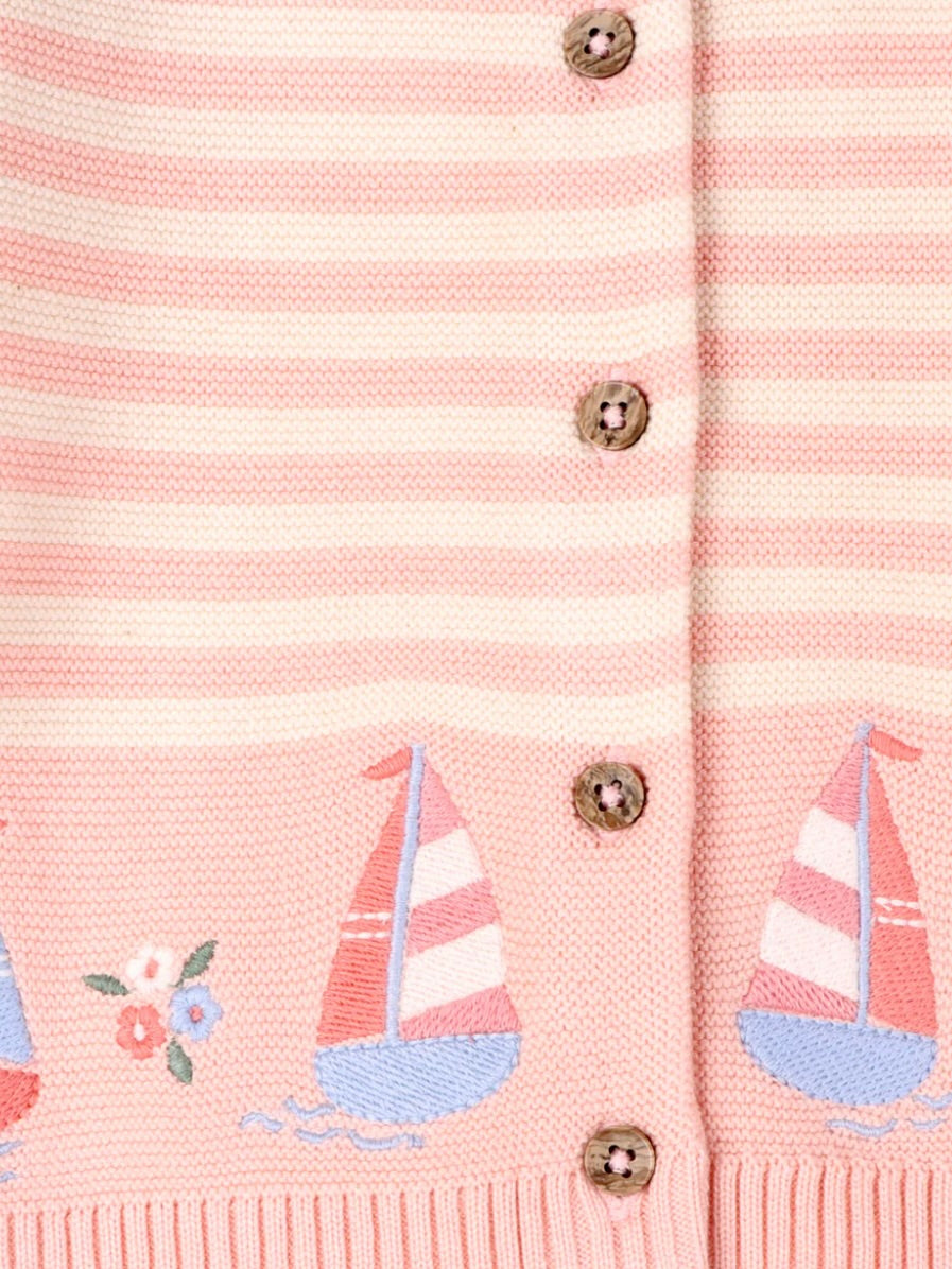 Knit Cardigan - Pink Sailboats & Stripes