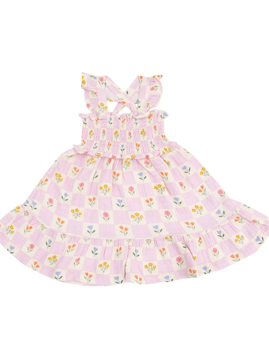 Floral Check Smocked Ruffle Sundress