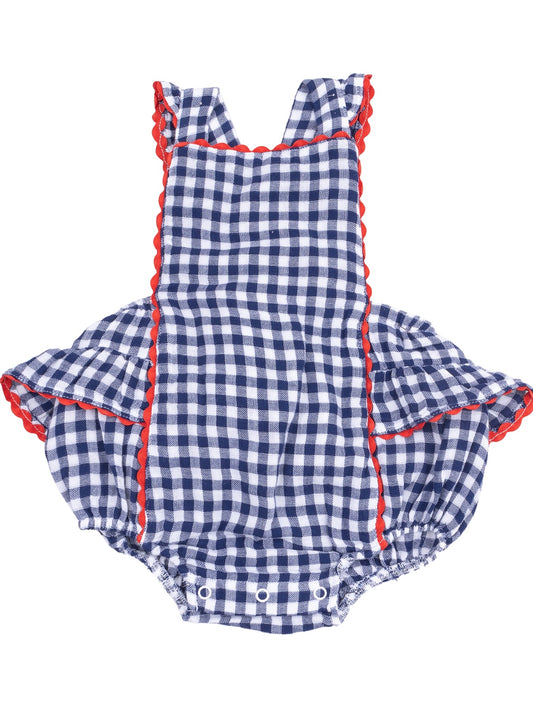 Navy Gingham Ric Rac Sunsuit