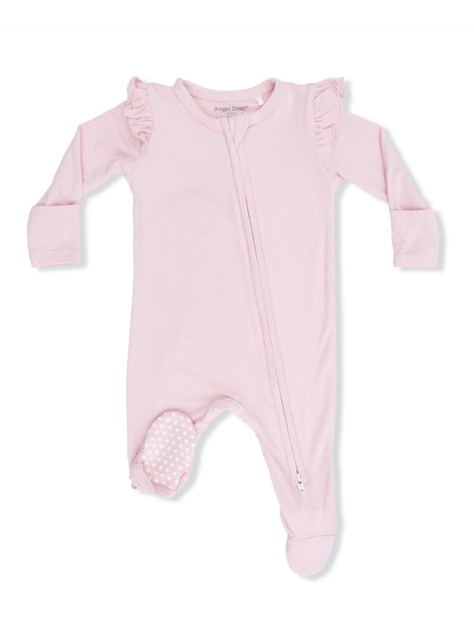 Solid Lotus Two-Way Zipper Footie - Ruffle Pink