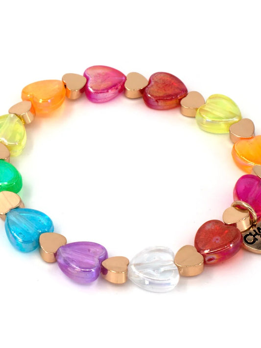 Charm It! Gold Rainbow Heart Stretch Bracelet