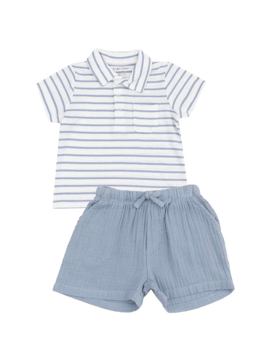 Dusty Blue French Stripe Polo + Short