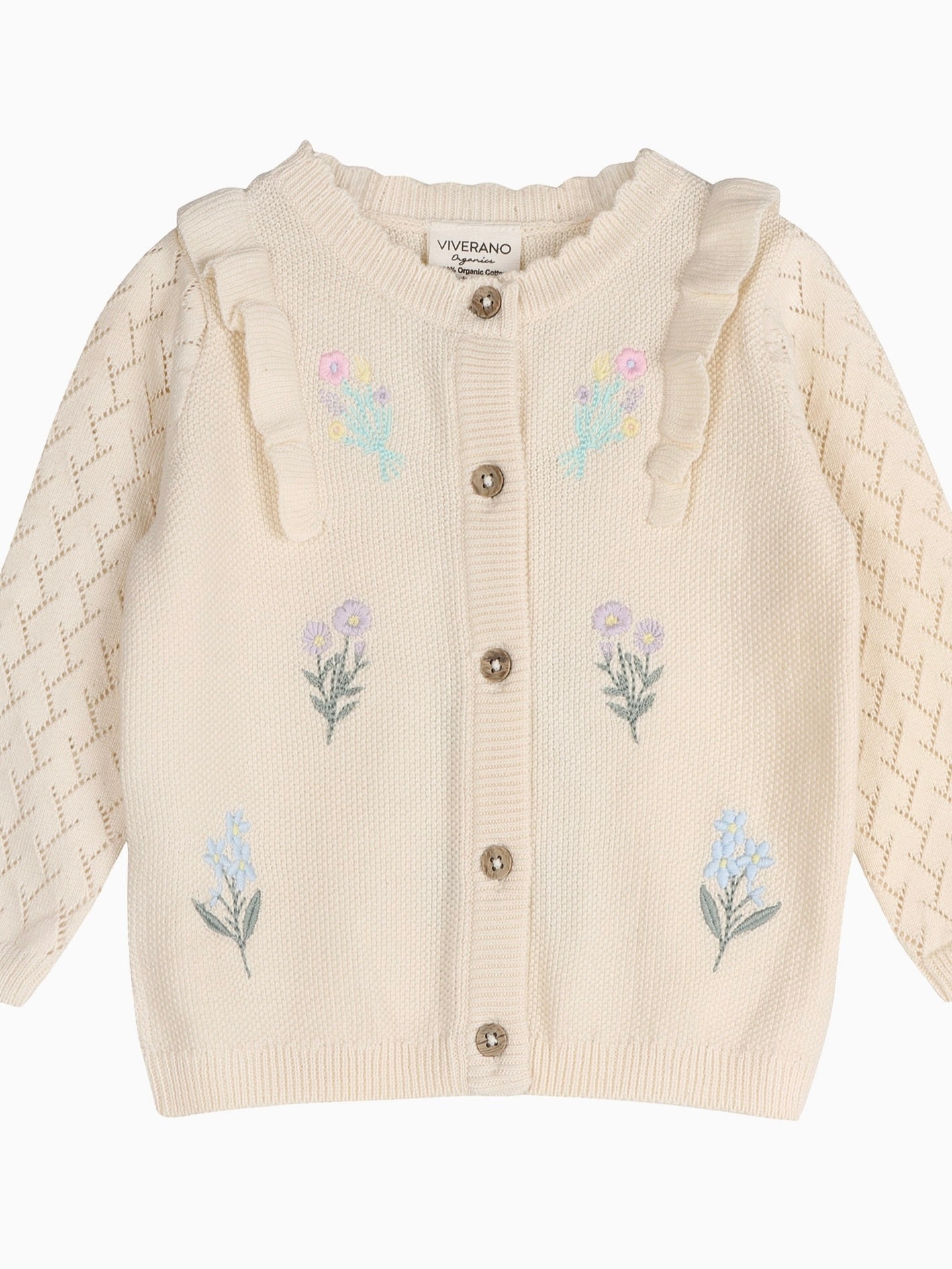 Ruffle Floral Embroidered Cardigan - Sweet Cream