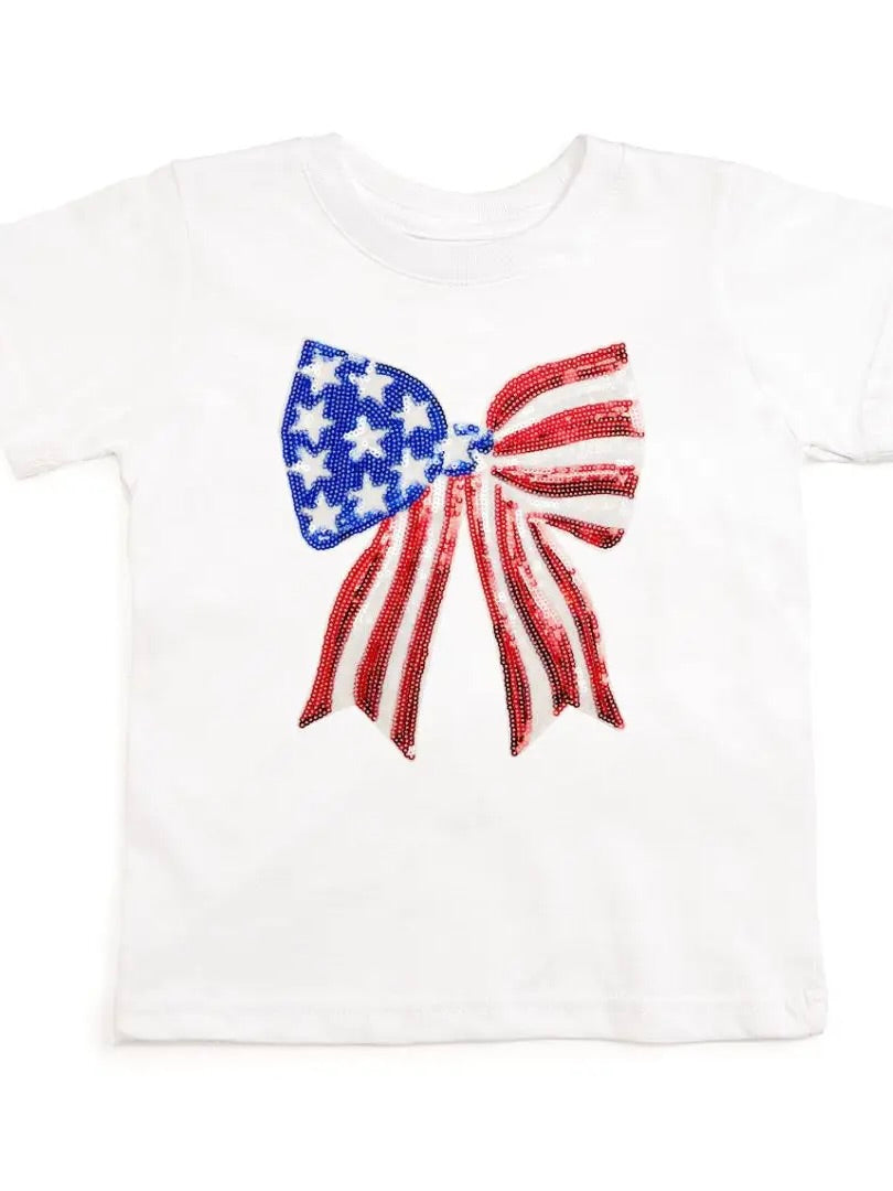 Patriotic Sequin Bow Short Sleeve T-Shirt