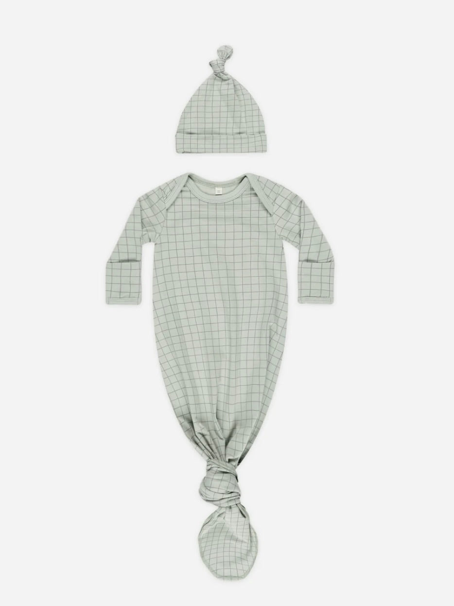 Sage Knotted Gown + Hat Set