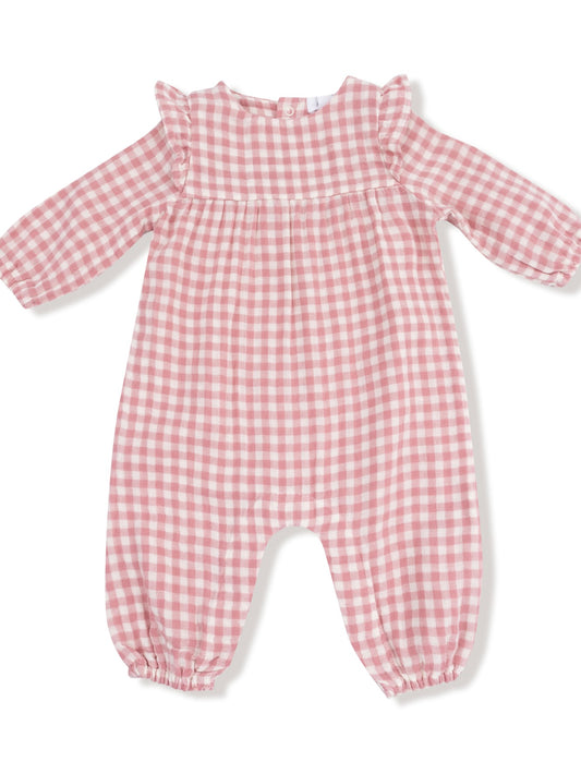 Rose Pink Plaid Ruffle Romper