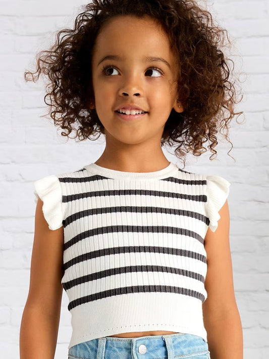 Ruffle Sleeve Knit Top - Stripe