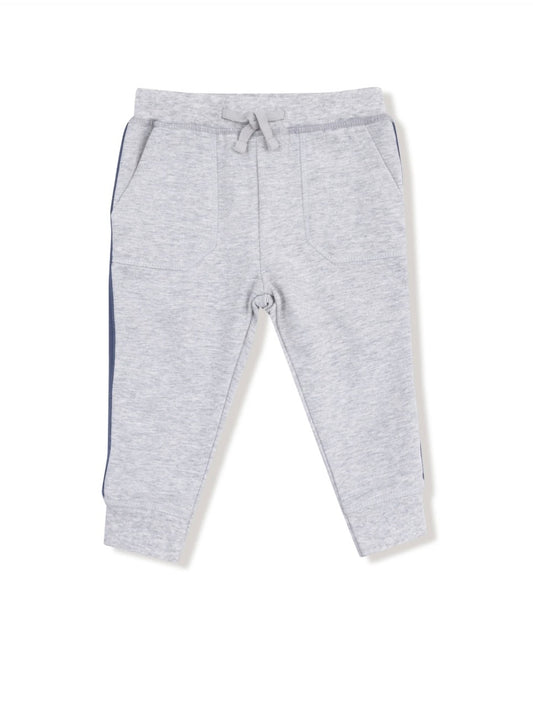 French Terry Light Heather Grey Jogger with Varsity Stripes