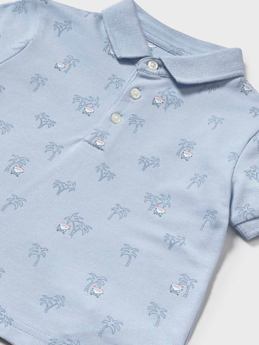 Short Sleeve Polo - Blue Palm Tree