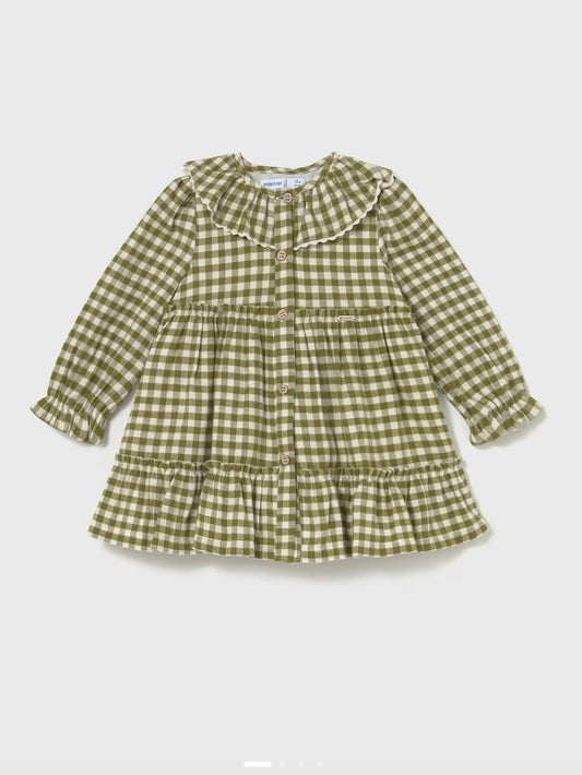 Long Sleeve Vichy Dress - Green Gingham