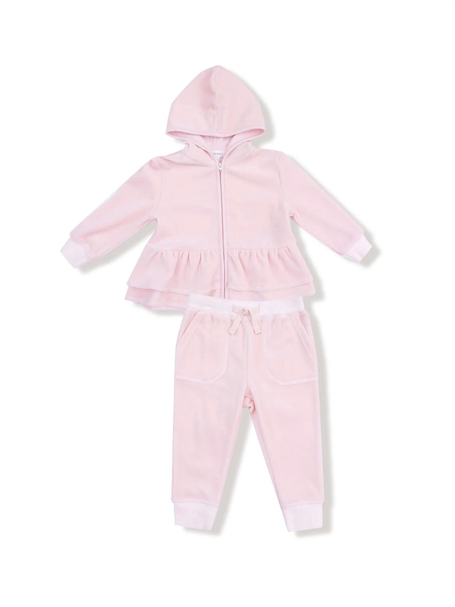 Zip Peplum Hoodie + Jogger - Velour Teddy Bear