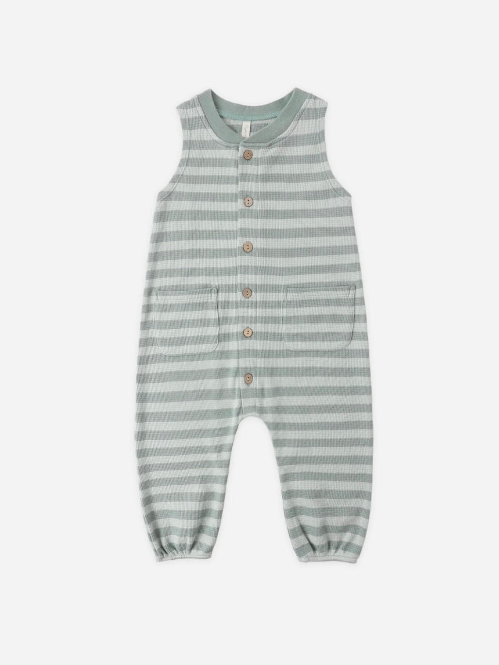 Summer Waffle Jumpsuit - Sea Green Stripe