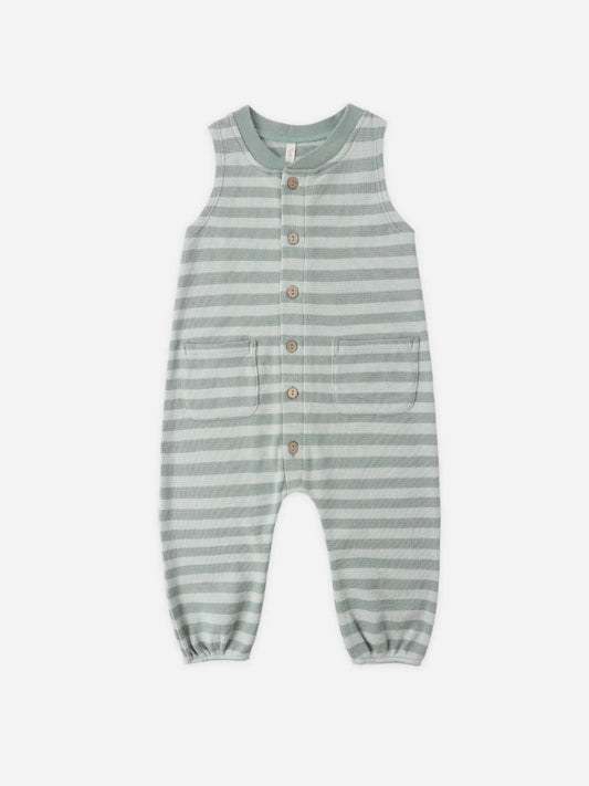 Summer Waffle Jumpsuit - Sea Green Stripe