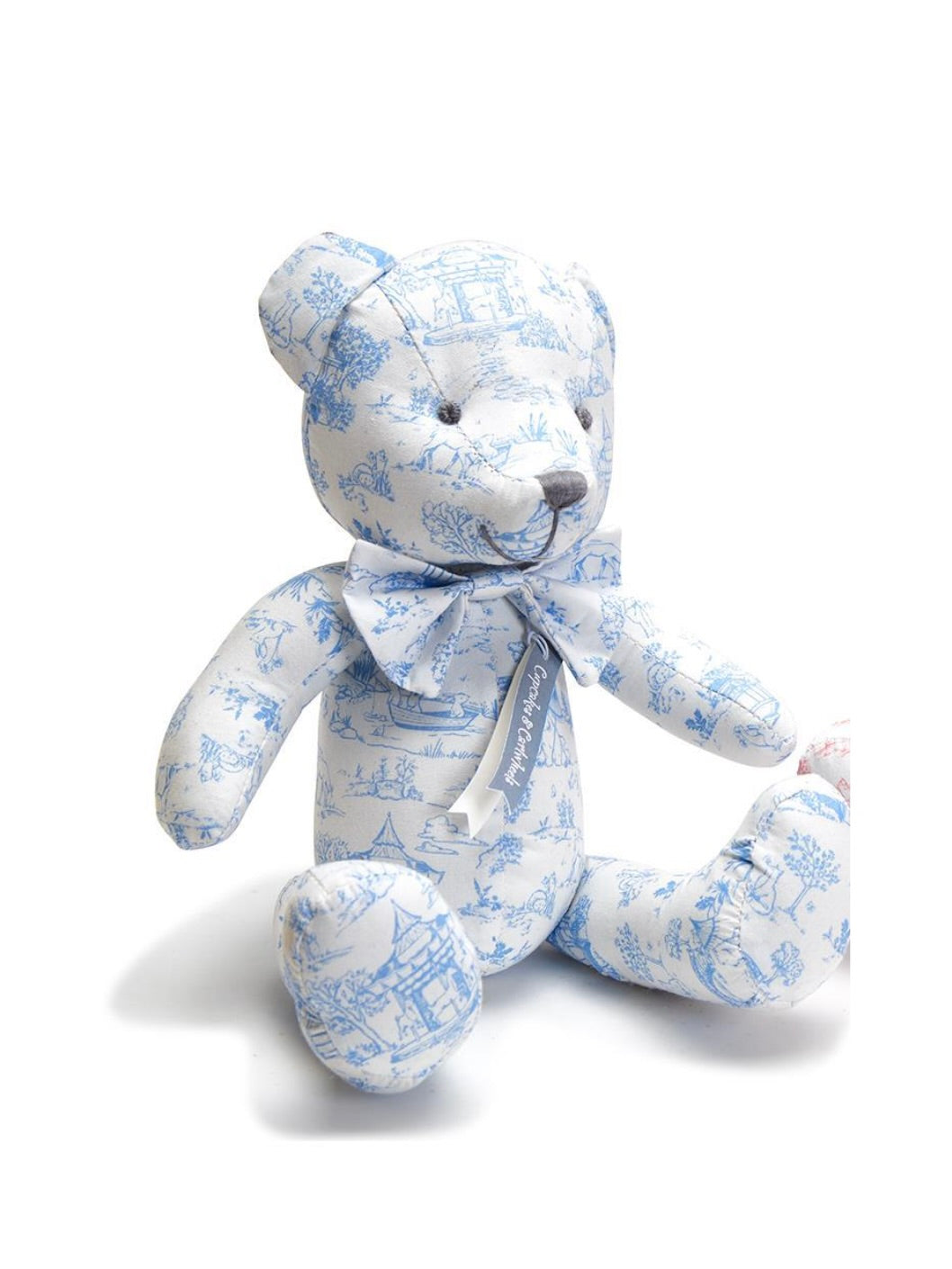 Toile Stuffed Teddy Bear - Blue