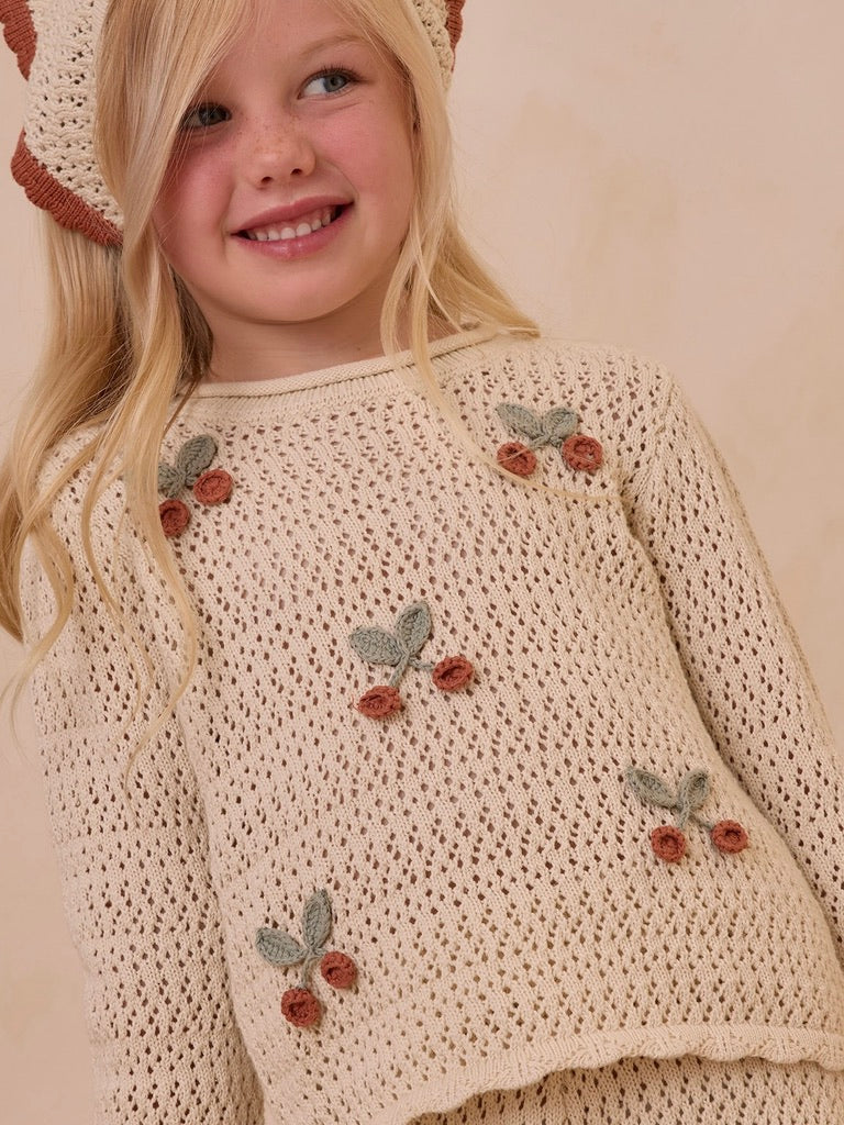 Cherries Crochet Knit Pullover