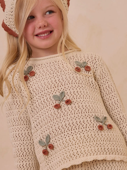 Cherries Crochet Knit Pullover