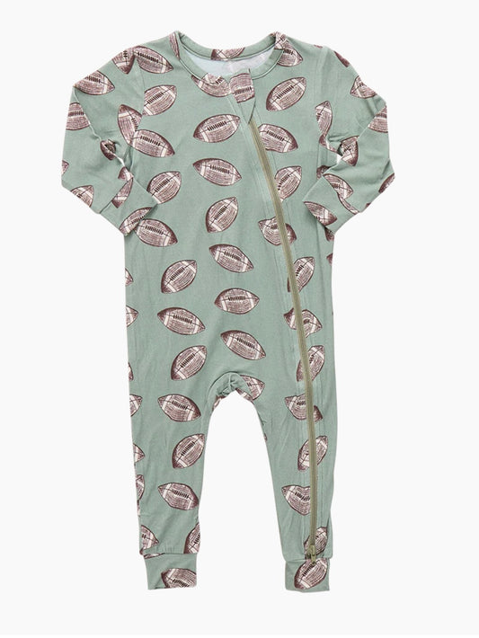 Baby Bamboo Romper - Green Flying Footballs